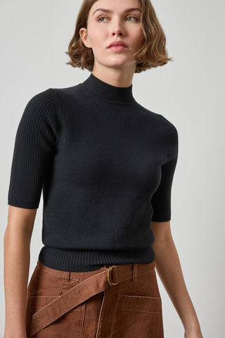 Mock Neck Short Sleeve Sweater Black Lilla P