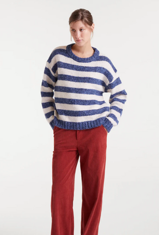 White/Blue Striped Knit Sweater Fantastica