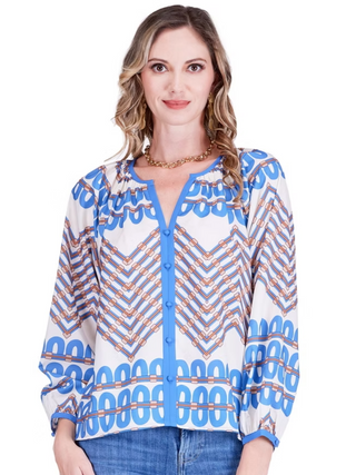 Trimmed Peasant Top Retro Link Jade