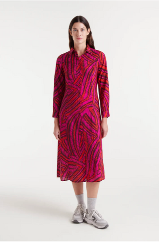 Lightweight Crepe Midi Dress Fedora Print Red/PinkRegular Fantastica