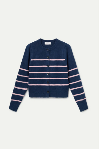 Navy/Pink Striped Knit Cardigan Fantastica