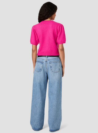 Yulia Knit Puff Sleeve Top Cherry Rose French Connection