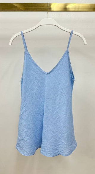 Linen Tank Top Sky Blue Milio Milano