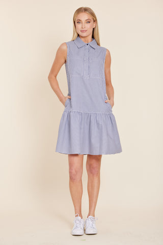 Navy White Ruffle Dress Dolce Cabo