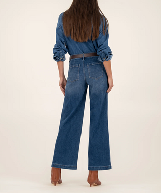 Meg High Rise Wide Leg Pants w/ Pork Chop Pockets Dark Wash