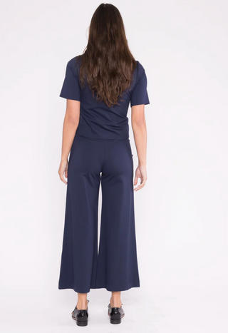 Ponte Knit Cropped Wide Leg Pant Navy Ripley Rader