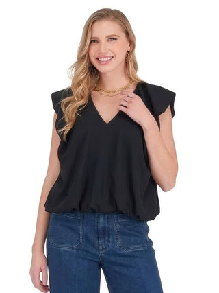 V Neck Balloon Top Black Joy Joy