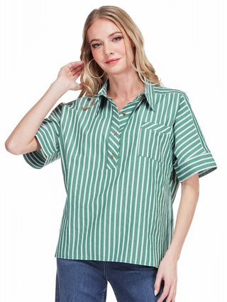 Placket Blouse Green Stripe Jade