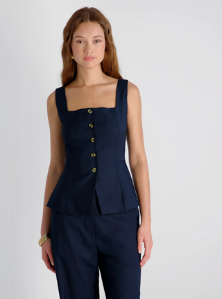 Lightweight Twill Square Neck Sleeveless Top Marine French Connection