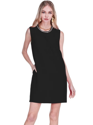 Embellished Neck Shift Dress Black Jade