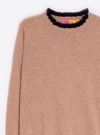 Tan Jersey Knit Sweater Vilagallo