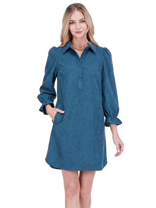 Placket Collar Dress Peacock Joy Joy