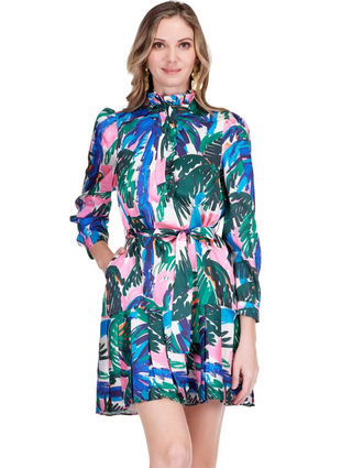 Printed Flounce Dress Printed Palms Jade