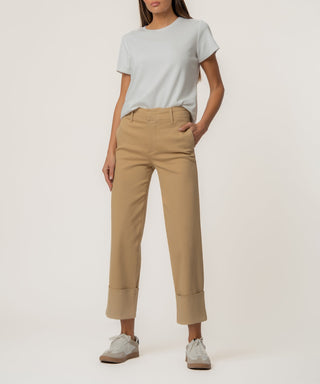Sienna High Rise Straight Leg Roll Up Khaki Kut