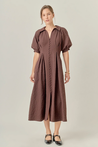 Brown Puff Sleeve Dress English Factory