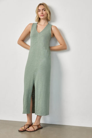 V Neck Seamed Maxi Dress Sage Lilla P
