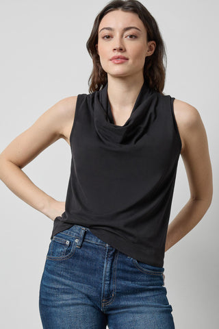 Drape Neck Sleeveless Top Black Lilla P