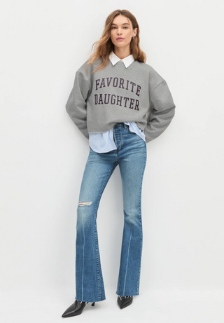 Cropped Collegiate Sweatshirt Heather Grey/ Burgundy Favorite Daughter