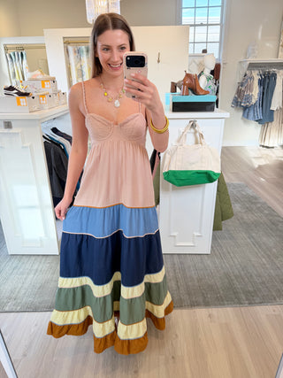 Colored Mix Pleated Sleeveless Maxi Dress Farm Rio