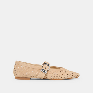 Mikel Flat Camel Perforated Suede Dolce Vita