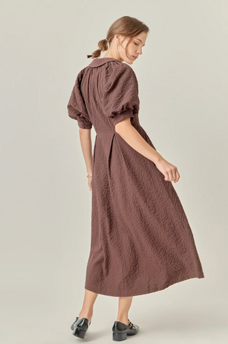 Brown Puff Sleeve Dress English Factory