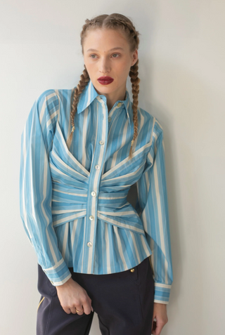 Soft Corset Shirt French Blue Stripes Hope for Flowers