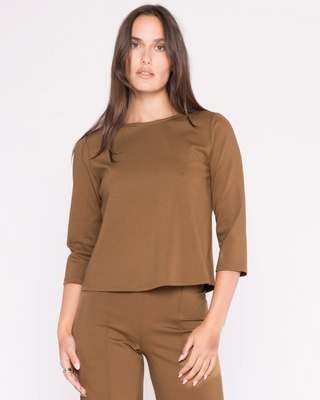 Ponte Knit 3/4 Sleeve Top Camel Ripley Rader