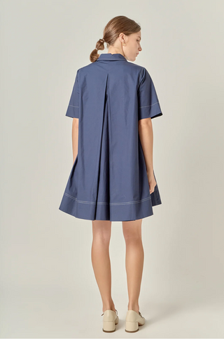 Navy Collar White Trim Shirtdress English Factory