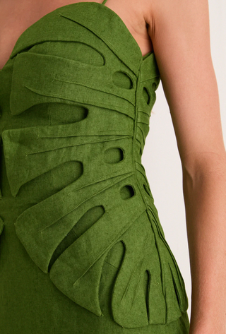 Green Monstera Leaf Sleeveless Maxi Dress Farm Rio