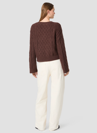 Wesley Knit Cable Stitch Relaxed Pullover Cocoa Brown