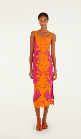 Cutwork Sleeveless Midi Dress Farm Rio