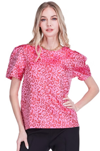 Short Sleeve Top Berry Leopard