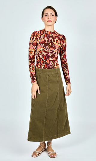 Bina Midi Skirt Ivy Green Denim Love The Label