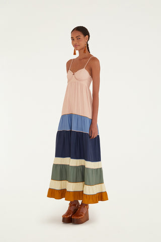 Colored Mix Pleated Sleeveless Maxi Dress Farm Rio