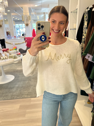 Merry Embroidered Crew Pure Snow/Sleek Beige Wooden Ships