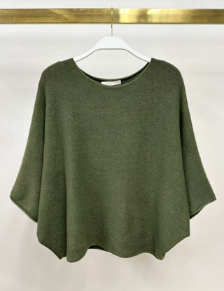 Crewneck Batwing Sleeve Knit Top Olive Milio Milano