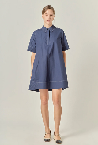 Navy Collar White Trim Shirtdress English Factory