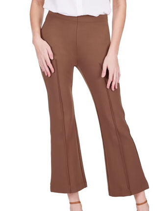 Front Seaming Ponte Bell Leg Ankle Pant Chocolate Jade