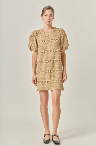 Smocked Mini Dress Tan English Factory