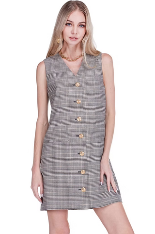 V Neck Buttons Fitted Dress Joy Joy