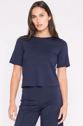Ponte Knit Short Sleeve Extended Top Navy Ripley Rader
