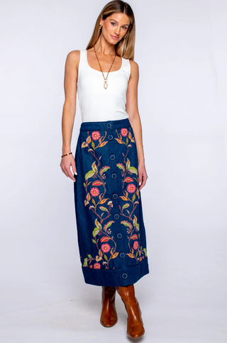 Frannie Skirt Denim Embroidery Elizabeth James