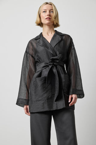 Sheer Notch Collar Cardigan Black Lilla P