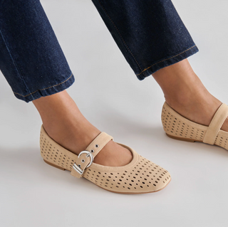 Mikel Flat Camel Perforated Suede Dolce Vita