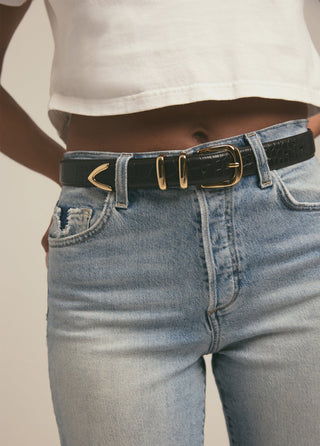 The Jordan Croc Embossed Belt Dark Brown Gold