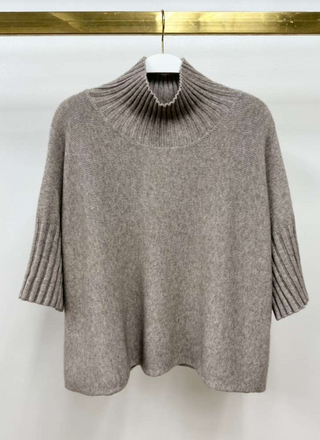 Italian Mock Neck Sweater Knit Top Mocha Milio Milano