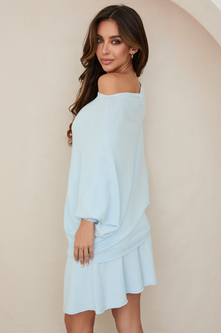Ribbed Cuff Asymmetrical Sweater Sky Blue Milio Milano