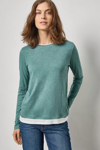 Paneled Hem Long Sleeve Crew Eucalyptus Lilla P